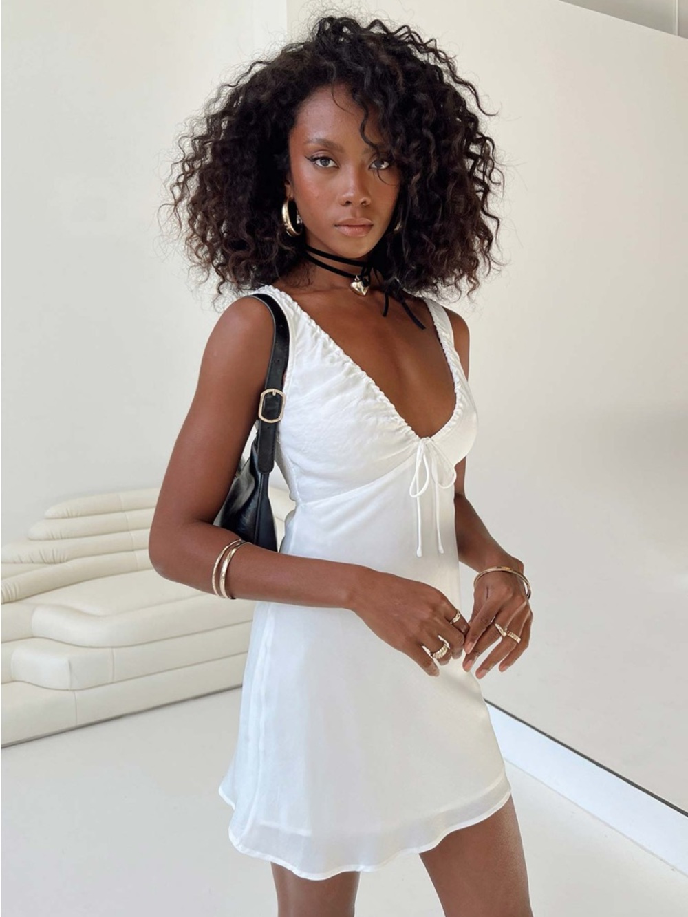 NEW Princess Polly Bareena Mini Dress White Tie Front V-Neck - Picture 6 of 7